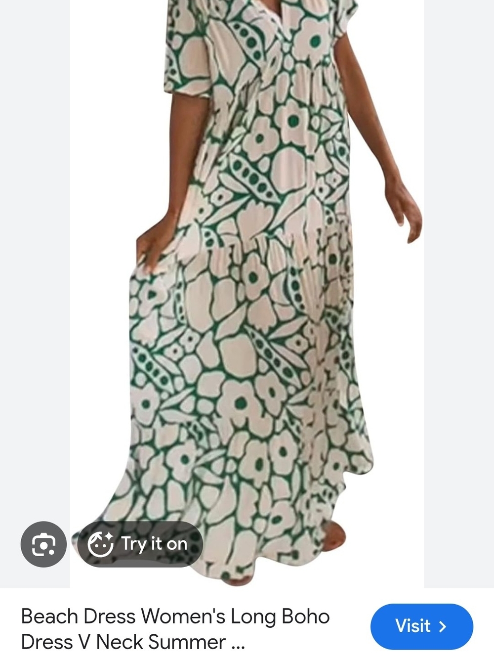 Boho V-Neck Maxi Dress in Cream and Green Floral